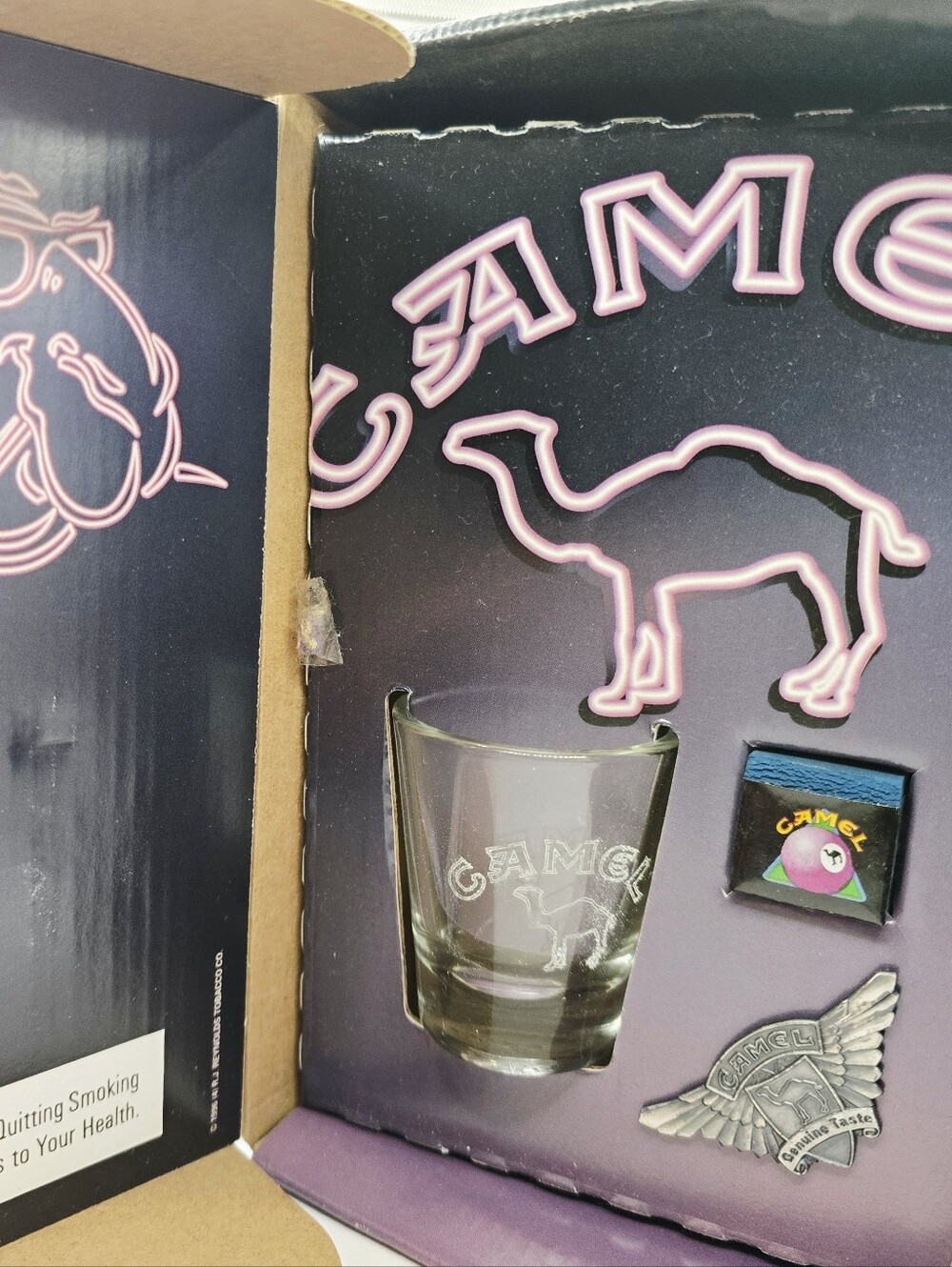 Camel Vintage Collector's Box Open 24 Hours Promo 1996 Shot Glass Cue Chalk